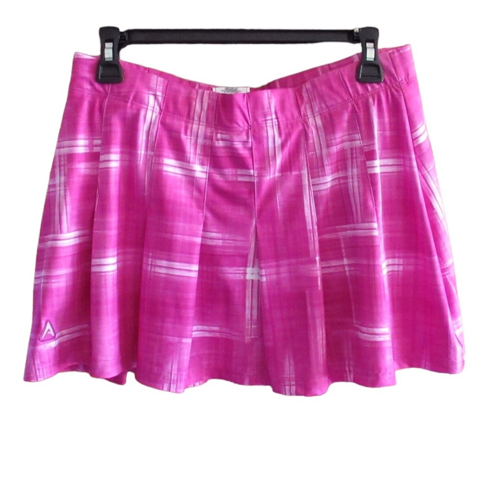 Antigua Pleated Athletic Skirt – Fuchsia Pink Plaid – Women’s Medium – Built‑In